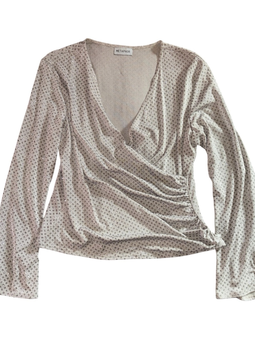 Metaphor Taupe Wrap-Front Long Sleeve Stretch Top